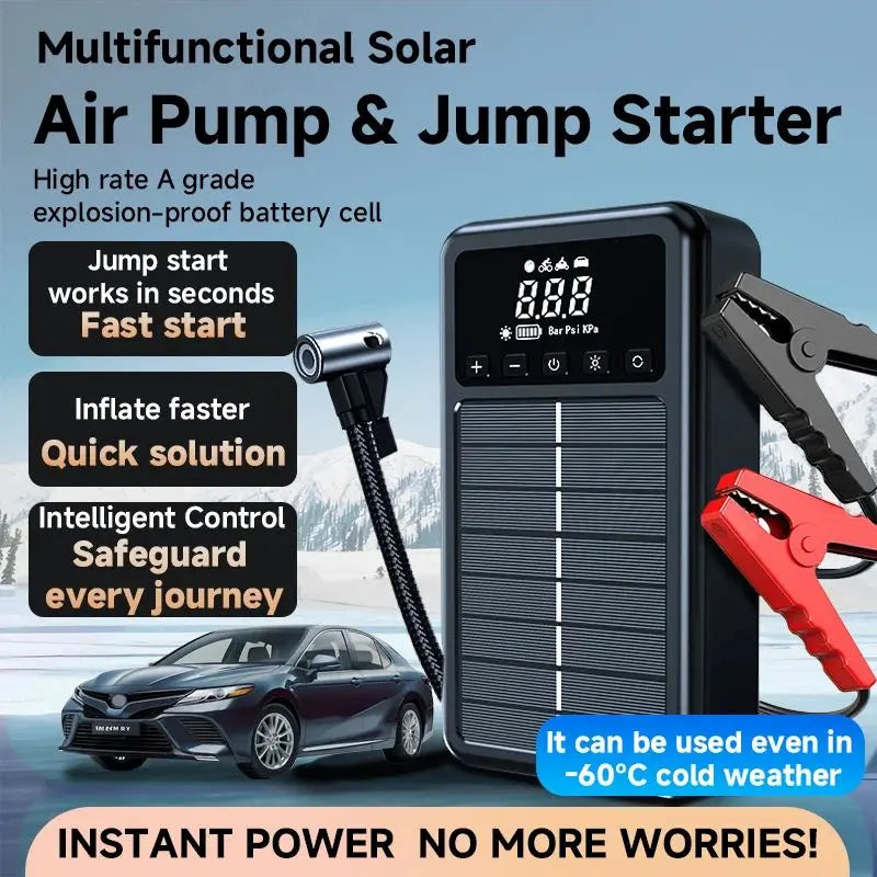 Skylla S4 12V 10000mAh 140psi Portable Multifunctional Solar Tire Inflator & Jump Starter