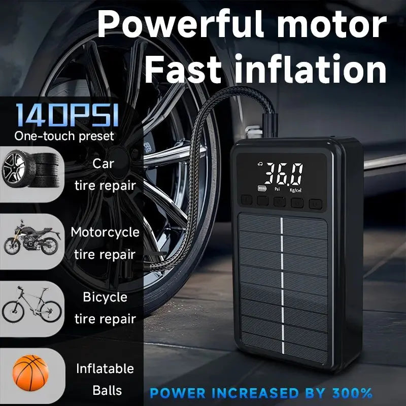 Skylla S4 12V 10000mAh 140psi Portable Multifunctional Solar Tire Inflator & Jump Starter