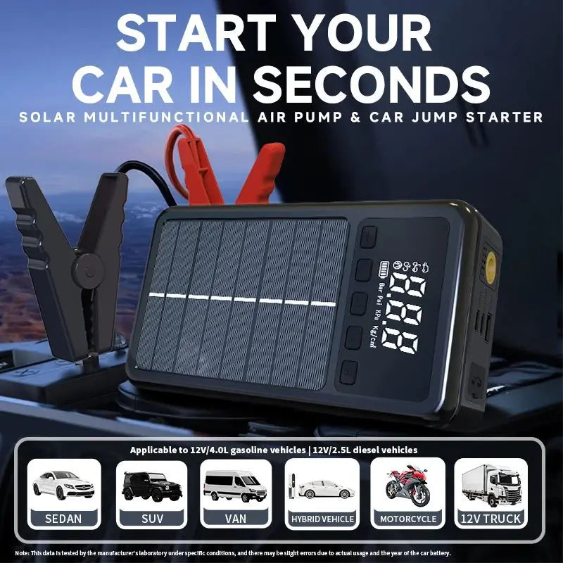 Skylla S4 12V 10000mAh 140psi Portable Multifunctional Solar Tire Inflator & Jump Starter